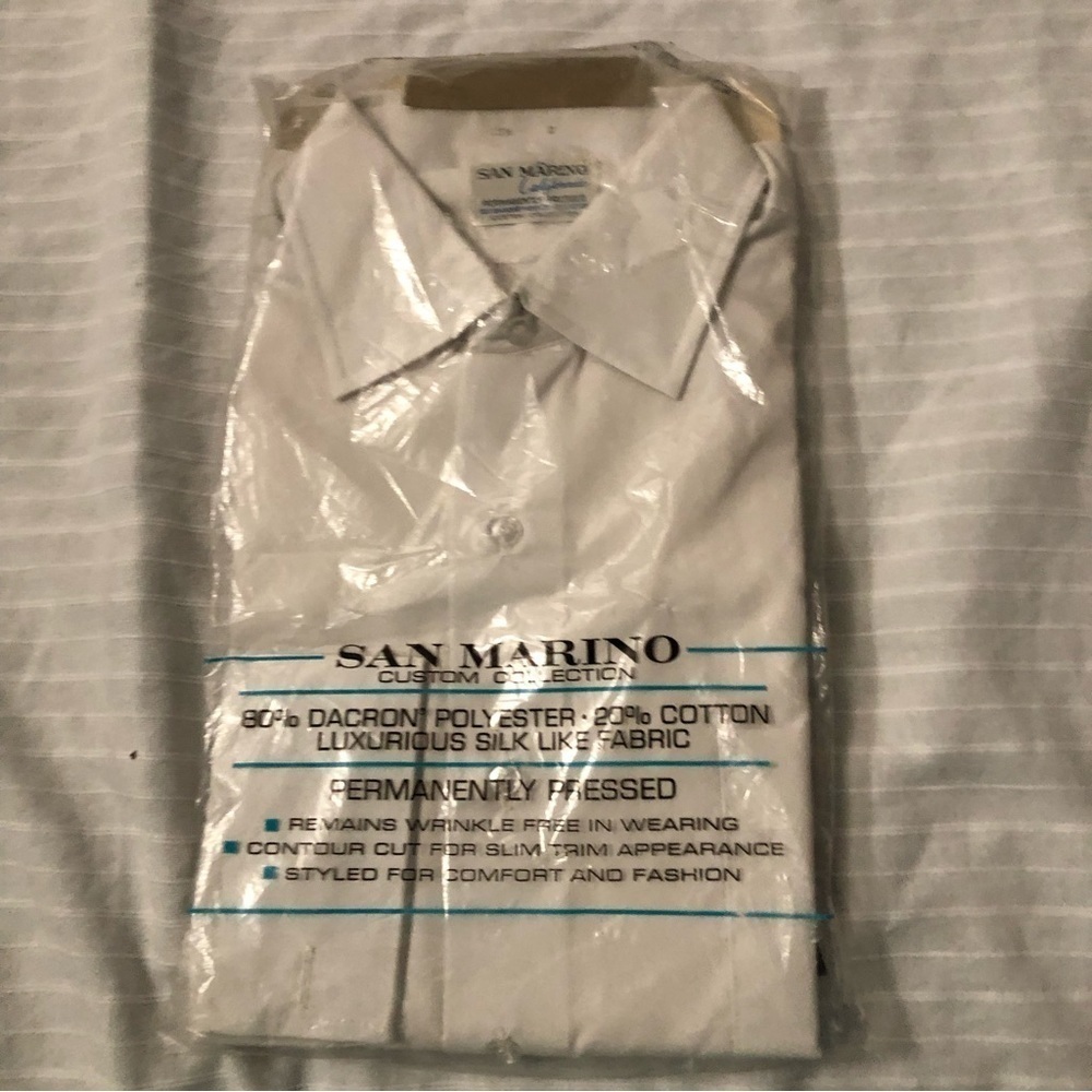 Vtg San Marino California Button Down Shirt Permanent Press White Size 15.5 RARE